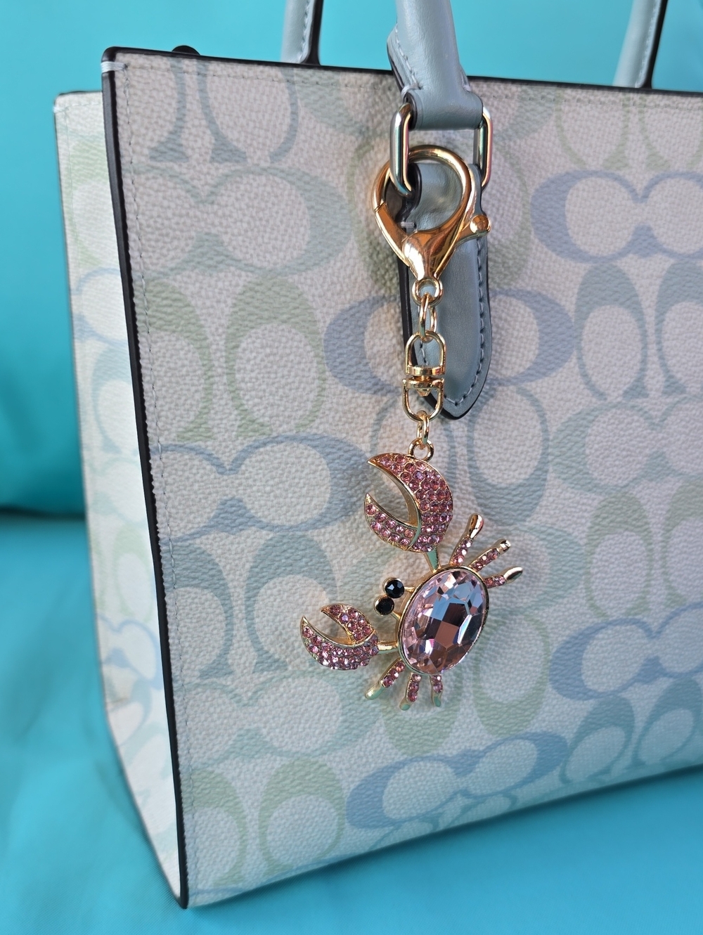 Gold Crab Charm Keychain / Bag Charm - Pink